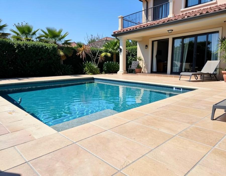 Outdoor anti-slip tiles around a pool terrace in the UAE